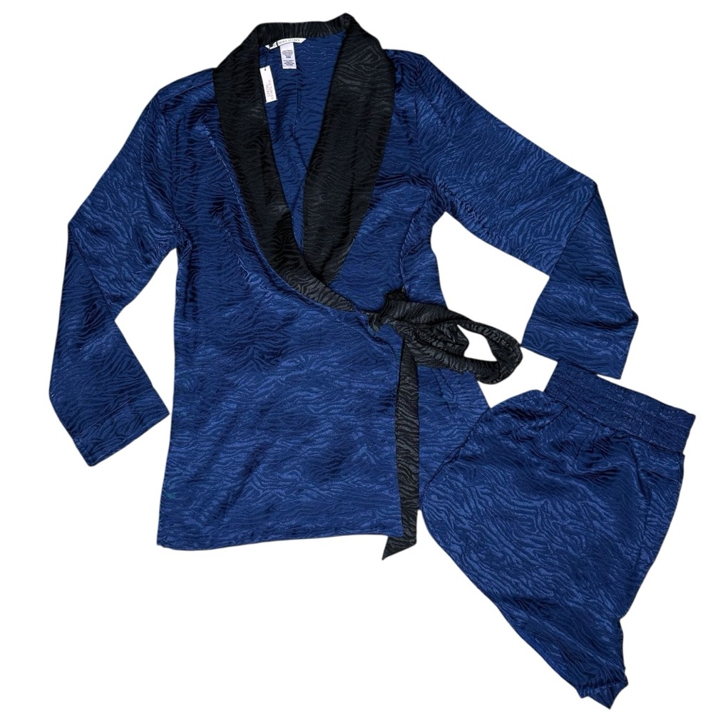 NWT Victoria Secret Satin Deep‎ Blue Kimono Short Sleepwear XS/M